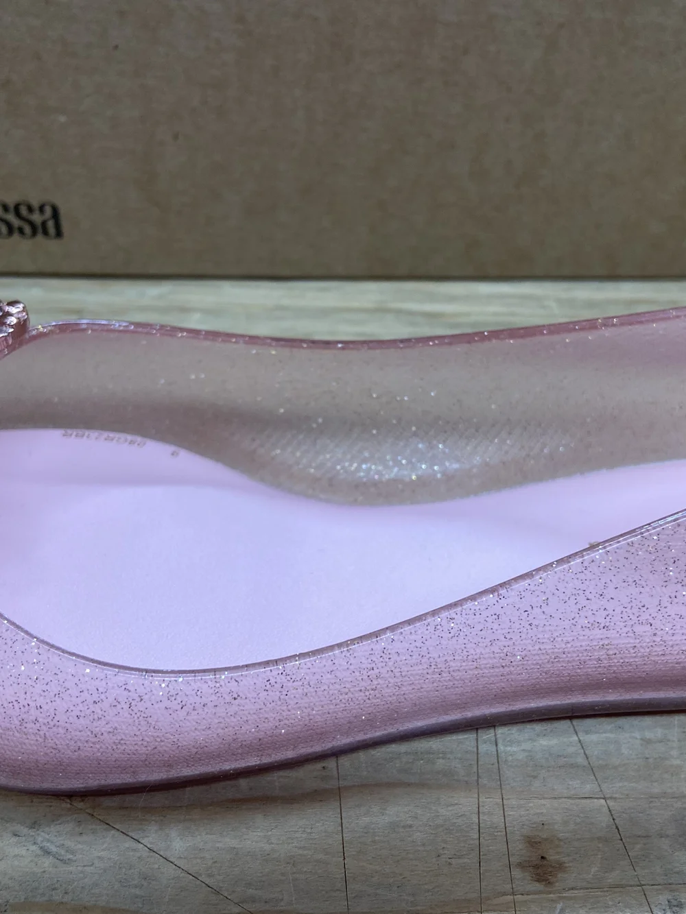 Melissa Women’s Pink Glitter Jelly Flat with Butterfly Accent